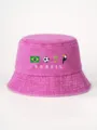 Rosa gewaschener Bucket Hat mit Brasilien-Flagge und Palmen-Print, stylischer Sonnenhut. - M (56-58cm) / Gewaschener Anglerhut / Fuchsia