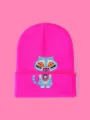 Berretto in maglia rosa vivace con stampa di gatto divertente per abbigliamento outdoor. - Taglia unica / Rosso rosa