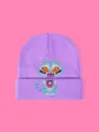 Dettaglio del berretto in maglia viola con particolare motivo grafico di tigre blu streetwear - Taglia unica / Viola chiaro