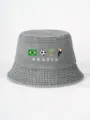 Gewaschener grauer Bucket Hat mit Brasilien Grafik Print, Fußball und Tukan für Outdoor Aktivitäten. - M (56-58cm) / Gewaschener Anglerhut / Grau