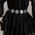 Palace style round metal waist chain for women fashion versatile sequin dress belt. - Silver Tone