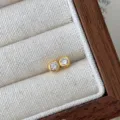 S925 Sterling Silber Runde Einfassung Diamant Ohrstecker Minimalistischer Nischen Schmuck - Gold-4mm