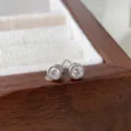 S925 Silber Zirkonia Ohrstecker Runde Fassung Minimalistischer Schmuck Damen Geschenk - Weißgold 4mm