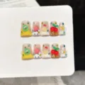 Handmade press-on nails with cute 3D fruits and rhinestones, sweet style fake nail set. - XS / Short Square Round