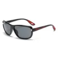 Black and red sports sunglasses with gray lenses, stylish cycling and driving eyewear. - Black