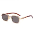 Elegantes gafas de sol cuadradas vintage con montura de pedrería y patillas efecto madera. - Marco Dorado Gris Completo