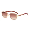 Gafas de sol cuadradas retro con diamantes de imitación y patillas efecto madera. - Montura Dorada Lente Marrón