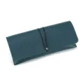 Stylish dark teal leather glasses case with elastic band closure for dustproof protection. - Lake Blue