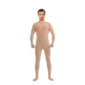 Closeup view of the skin-colored full body zentai bodysuit, showing stretchable fabric and fit. - 110 / Top And Bottom / Nude