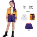 Kids K-POP Cosplay Costume Set with Crop Top Jacket and Shorts for Halloween Party - 110cm / Rumi Kids Set (3-Piece)