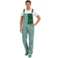 St. Patrick's Day men's green and white striped overalls cosplay costume with shamrocks. - Kids 150 / St. Patrick's Day Overalls Long Pants