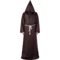 Medieval monk robe cosplay costume with hood, brown friar Halloween party outfit. - Adult S / Coffee