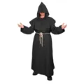 Medieval monk robe cosplay costume with hood cross necklace for Halloween party role play outfit - S / Robe / Monk Robe-Black