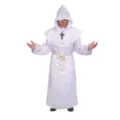 Medieval white monk robe cosplay costume with hood, rope belt and a black cross necklace. - S / Robe / Monk Robe-White