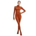 Solid color milk silk zentai full body suit, high neck, integrated hands and feet style. - 110 / Set / Dark Brown