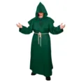 Medieval monk robe cosplay costume with hood, cross necklace, and rope belt for Halloween party. - S / Robe / Monk Robe-Green