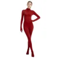 Red full body tight zentai bodysuit milk silk dance performance outfit for halloween party - 110 / Set / Dark Red