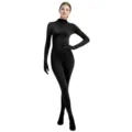 Black full body zentai bodysuit, stretch turtleneck dance performance costume size s-xl - 110 / Black