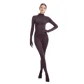 Solid color full body tight zentai suit, stretchy mock neck bodysuit for dance and performance. - 160 / Set / Chocolate