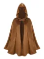 Brown medieval hooded cloak, suede fabric retro cape for cosplay and Halloween party. - One Size / Tops / Brown
