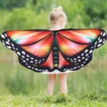 Colorful butterfly wings cape for kids, perfect for Halloween costume and party dress up. - Orange Gradient
