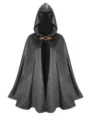 Dark grey medieval vintage hooded cloak, faux suede cape for Halloween cosplay party. - One Size / Tops / Black