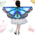 Kids butterfly wings cloak costume, blue fairy shawl cape for Halloween party dress up main view. - Lake Blue Gradient