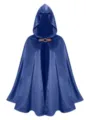 Blue medieval hooded cloak vintage suede costume cape for Halloween party events and cosplay. - One Size / Tops / Blue