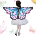 Children butterfly cape cloak costume Halloween printed wings shawl for kids daily wear - Blue-Pink Gradient