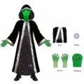 Conjunto de disfraz de cosplay alienigena con vestido negro, mascara verde y guantes para. - Niños M / Vestidos / Vestido de Alienígena con Casco de Lentes