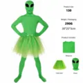Disfraz de cosplay de extraterrestre verde con tutú y máscara para show de Halloween - Conjunto Bodysuit Alien (Casco de Malla + Bodysuit + Falda de Malla Talla Única)