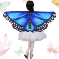 Kids butterfly cape costume with colorful wings, perfect for Halloween and party dress up. - Blue