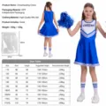 Kids blue cheerleader costume set with dress, perfect for cosplay, dance, and stage shows. - 130 / Blue
