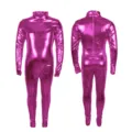 Combinaison intégrale rose métallisé pour enfants justaucorps brillant cosplay spectacle - Rose rouge