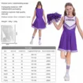 Costume da cheerleader per bambini vestito viola set con ponpon e calzini per feste. - Viola + Fiori da Mano + Calzini