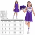 Set costume cheerleader viola per bambini con abito e ponpon, ideale per spettacoli e cosplay. - Viola + Fiori da Mano