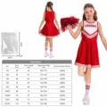 Bambini Rosso Cheerleader Costume Abito con Ponpon Tabella Taglie Ragazza Vestito 110-175cm - Rosso + Fiori da Mano