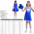Completo da cheerleader blu per bambini con vestito, pon-pon e calzini per spettacoli di danza. - Blu + Fiori da Mano + Calzini