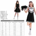Costume da cheerleader nero per bambine con vestito, pon pon e calze per feste e spettacoli. - Nero + Fiori da Mano + Calzini