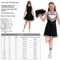 Abito da cheerleader nero per bambini costume cosplay vestito da spettacolo con tabella delle taglie. - Nero
