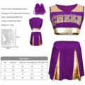 Cheerleading purple uniform set with top skirt and pompoms for performance and dance. - S / Purple