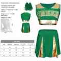 Green cheerleading costume set for women, short top and skirt with pom-poms, milk silk material. - Green