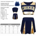 Cheerleading uniform navy blue crop top and skirt set with pom-poms for dance performance. - S / Navy Blue
