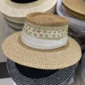 Womens flat top straw hat summer vintage woven sun hat beach sunprotection cap for women - M (56-58cm) / Mixed Khaki