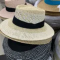 Summer retro British flat top straw hat, stylish beach sun protection fedora hat for women. - M (56-58cm) / Mixed Beige