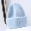 Hellblaue flauschige Strickmuetze fuer Damen, weiche warme dicke Wintermuetze casual - Einheitsgröße, Hohe Elastizität (55-60cm) / Hellblau