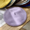 Boina de Lana Morada Mujer Otoño Invierno Vintage Gorro Pintor Suave Cálido Color Sólido - M (56-58cm) / Morado Taro Forro Floral