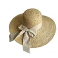 Summer wide brim raffia straw hat with elegant beige bow ribbon, perfect beach sun hat for women. - Dome Bow Straw Hat