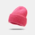 Rosa flauschige Strickmütze für Damen Winter warm weiche Plüsch Umschlagmütze lässig chic. - Einheitsgröße, Hohe Elastizität (55-60cm) / Fuchsia