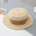 Sombrero de paja de verano para niños con cinta marrón, gorro de sol tejido y bonito. - Circunferencia de la Cabeza 50-52cm (Recomendado 2-6 Años) / Cinta Caqui
